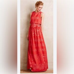 Anthropologie Coral Lace Garden Layered Erin Fetherston Sleeveless 4 Maxi Dress